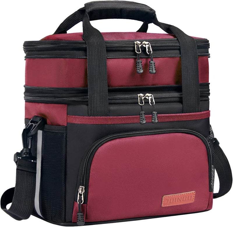 JOINGO Lunch Box For Men/Women,Large Double-layer Insulated Expandable Reusable Leakproof Cooler Bags For Adults,Lunch Bag With Adjustable Shoulder Strap For Office Travel Picnic(Red) - Image 1